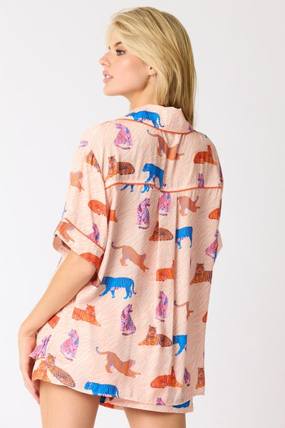 Tiger Print Satin Pajama Set