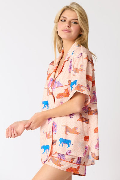 Tiger Print Satin Pajama Set