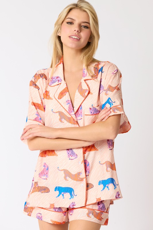 Tiger Print Satin Pajama Set