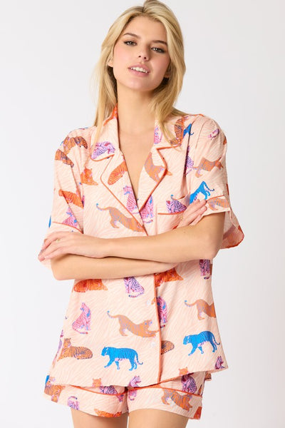 Tiger Print Satin Pajama Set