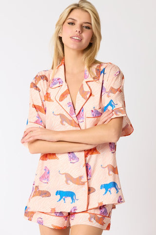 Tiger Print Satin Pajama Set