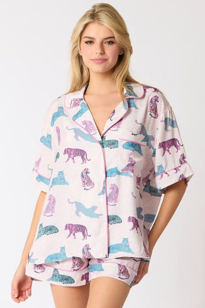 Tiger Print Satin Pajama Set