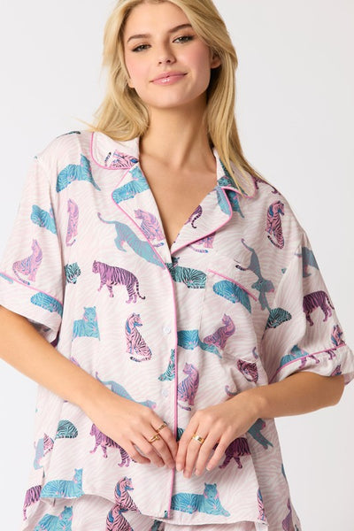 Tiger Print Satin Pajama Set