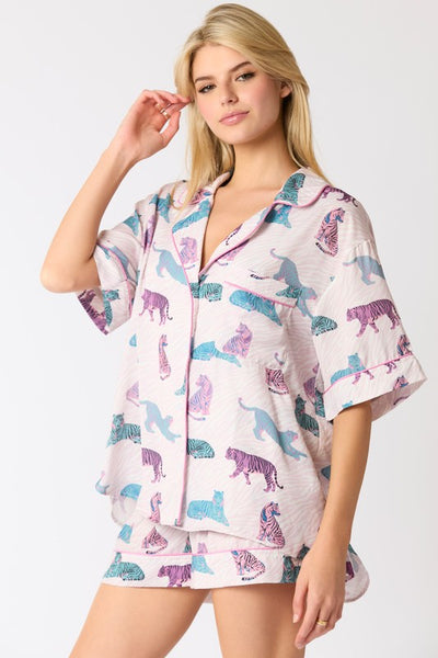 Tiger Print Satin Pajama Set
