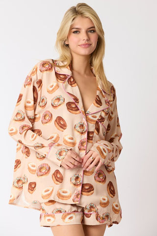 Satin Donut Printed PJ Set