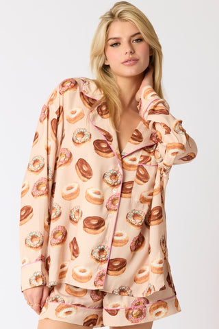 Satin Donut Printed PJ Set