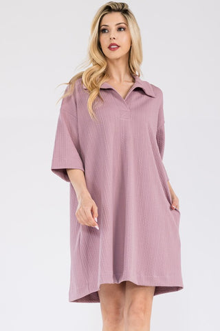 Mulberry Textured Collared Oversized Shirt Dress