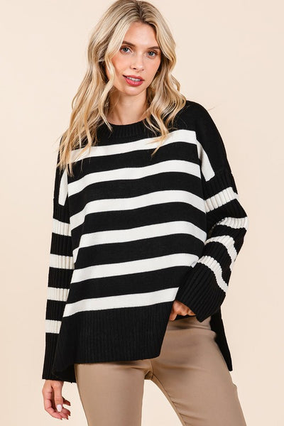 Striped Rib Oversized Sweater Top