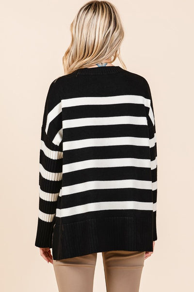 Striped Rib Oversized Sweater Top