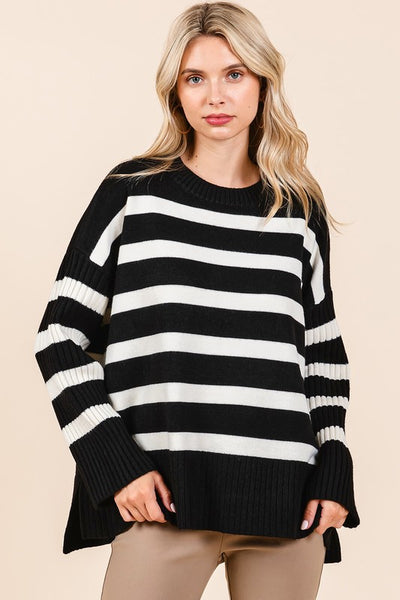 Striped Rib Oversized Sweater Top
