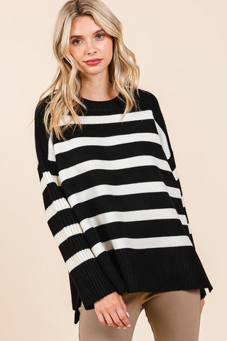 Striped Rib Oversized Sweater Top