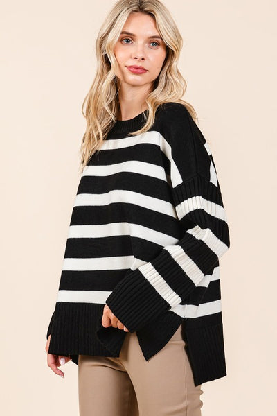 Striped Rib Oversized Sweater Top