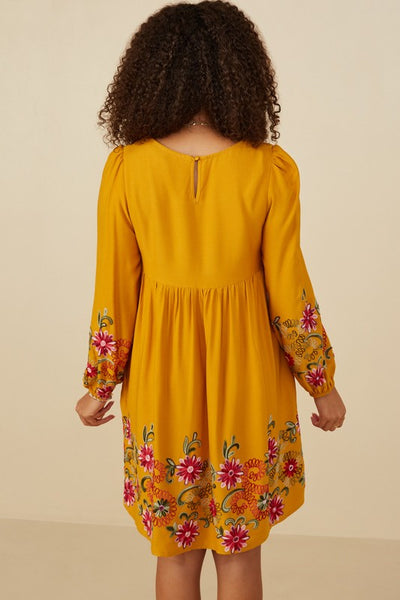 Fall Floral Mustard Embroidered Dress