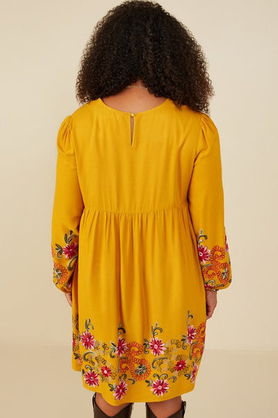 Fall Floral Mustard Embroidered Dress