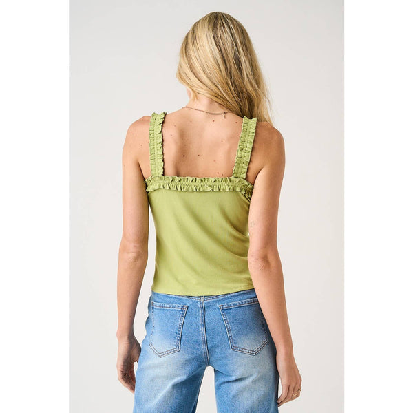 mittoshop - RUFFLE TRIM RIBBED TANK TOP