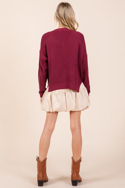 Garnet Ribbed Knit V Neck Sweate