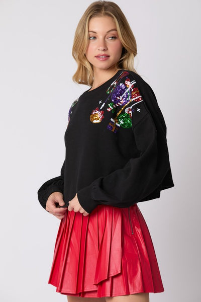 Christmas Ornaments Sequin Cropped Sweatshirt