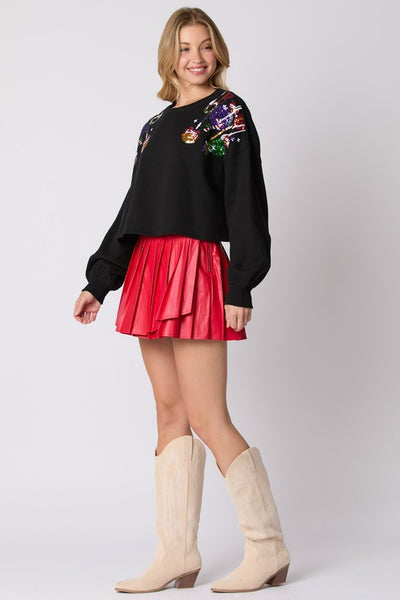 Christmas Ornaments Sequin Cropped Sweatshirt