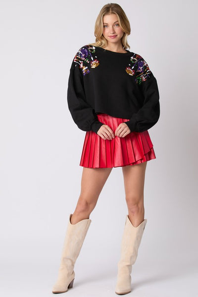 Christmas Ornaments Sequin Cropped Sweatshirt