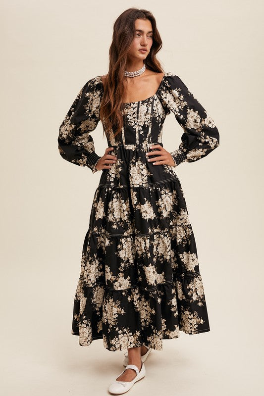 Floral Print Corset Bodice Maxi Dress Small Floral Print Corset Bodice Maxi Dress Small