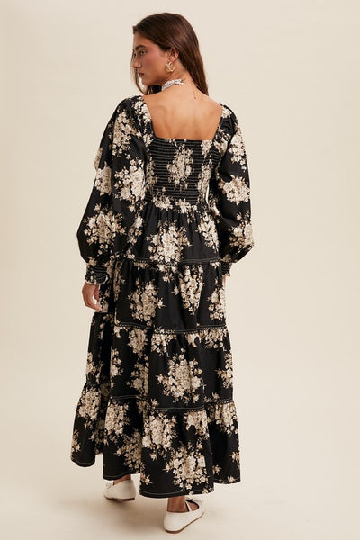 Floral Print Corset Bodice Maxi Dress