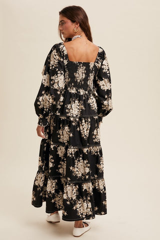 Floral Print Corset Bodice Maxi Dress