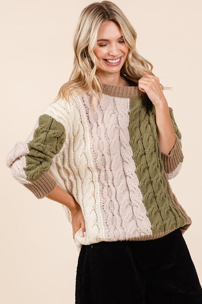 Olive Oversized Cable Sweater - 20 $25 Sale