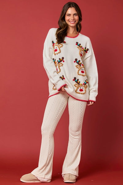 Hand Stitched Reindeer Sweater