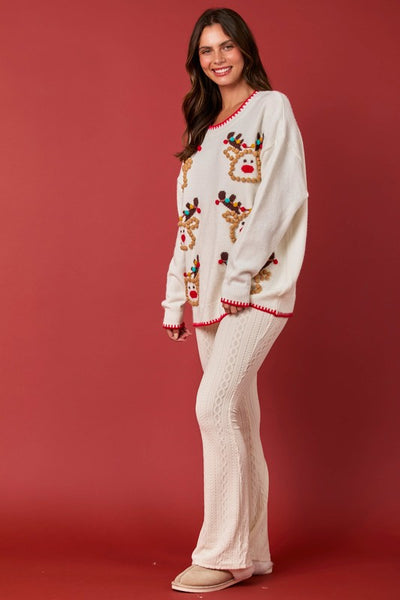 Hand Stitched Reindeer Sweater