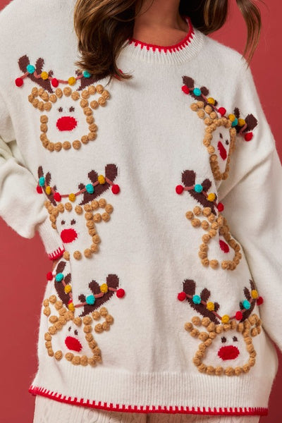 Hand Stitched Reindeer Sweater