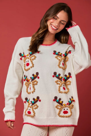 Hand Stitched Reindeer Sweater