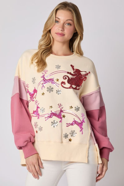 Sequins Embroidered Fleece Sweatshirt
