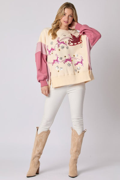 Sequins Embroidered Fleece Sweatshirt