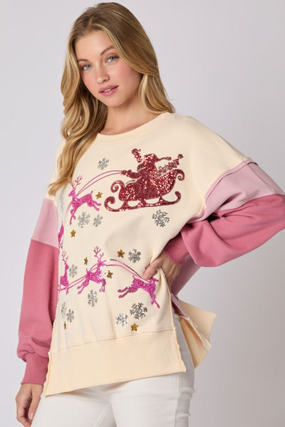 Sequins Embroidered Fleece Sweatshirt