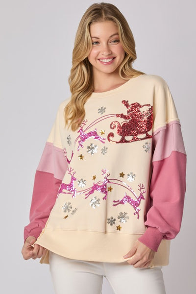 Sequins Embroidered Fleece Sweatshirt