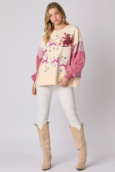 Sequins Embroidered Fleece Sweatshirt