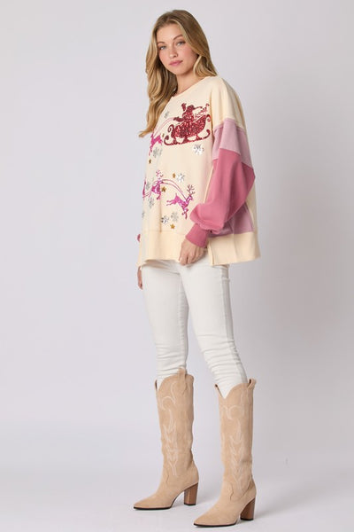 Sequins Embroidered Fleece Sweatshirt