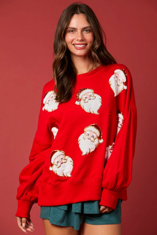 Santa Sequin & Fur Embroidered Oversized Sweatshirt