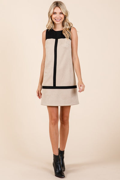 Vegan Suede Color Block Mini Dress