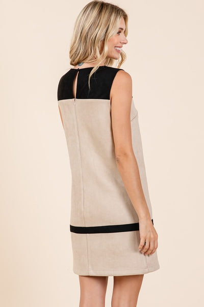 Vegan Suede Color Block Mini Dress