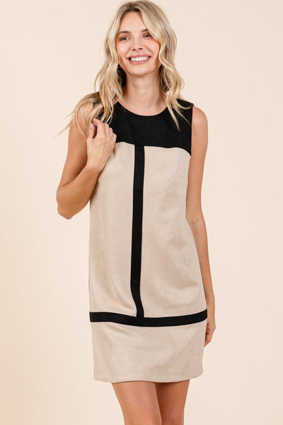 Vegan Suede Color Block Mini Dress