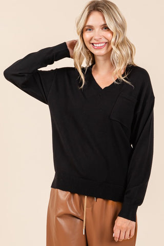 V Neck Black Sweater Top