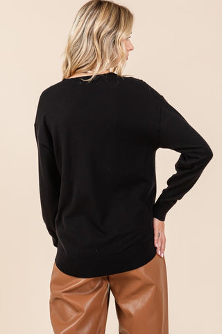 V Neck Black Sweater Top