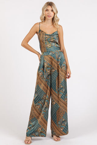 Paisley Patchwork Satin Wide Leg Pants