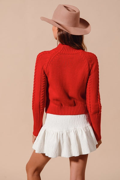 Heart Shape Cut Out Cable Knit Sweater - Red