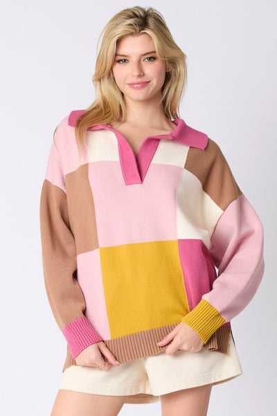 Oversized Color Block Collard Top