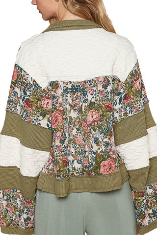 Olive Jacquard Patch Detail Quilted Jacket