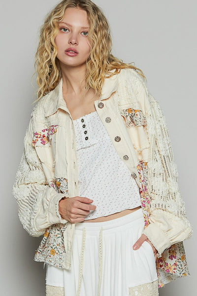 Balloon Sleeve Twill Patchwork Lightweight Jacket