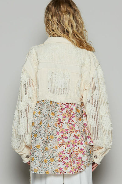 Balloon Sleeve Twill Patchwork Lightweight Jacket