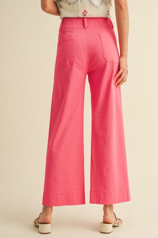 Berry Pink Patch Pocket Wide Leg Cropped Pant
